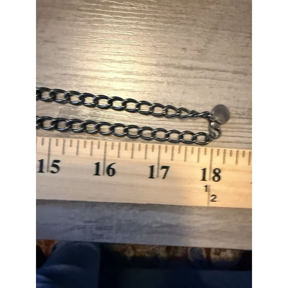 Vintage Y2K Guess Black Tone Logo Charm Necklace Rhinestone 36